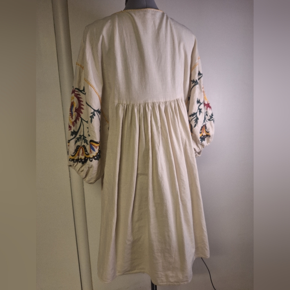 Zara Multicolor Embroidered Linen Mini Floral Dress. Size Med - Picture 4 of 8